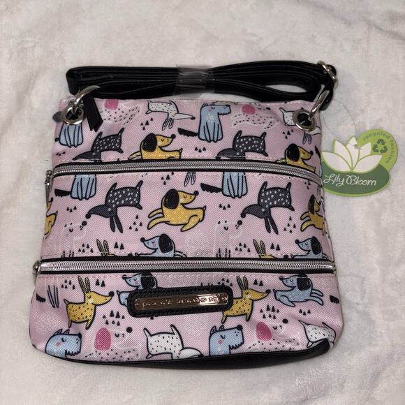 Lily Bloom Nylon Pink Dog Paws Lined Handbag Purse Puppy Crossbody NEW - Picture 1 of 8